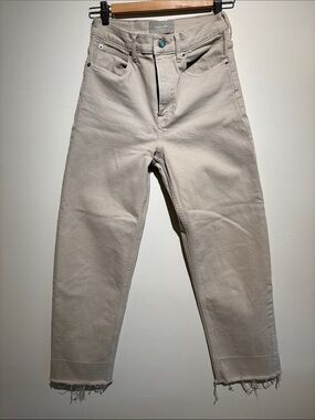 Everlane The Way High Jean Cream Ecru Raw Hem Cropped Jeans Size 26